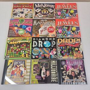 Lot Of 12 PC CD-ROM PC Puzzle Card Games Mah Jongg Jewel Logic Bicycle Millionai